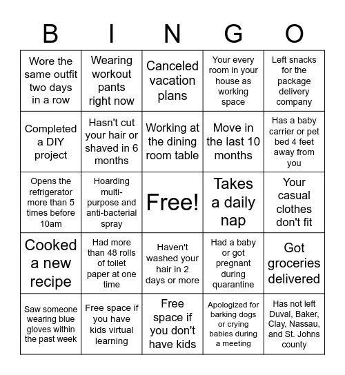 Quarantine Bingo Card