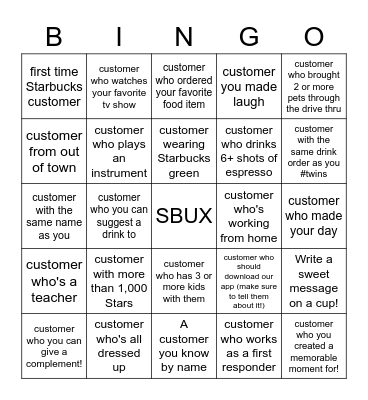 Customer Connection Bingo Card