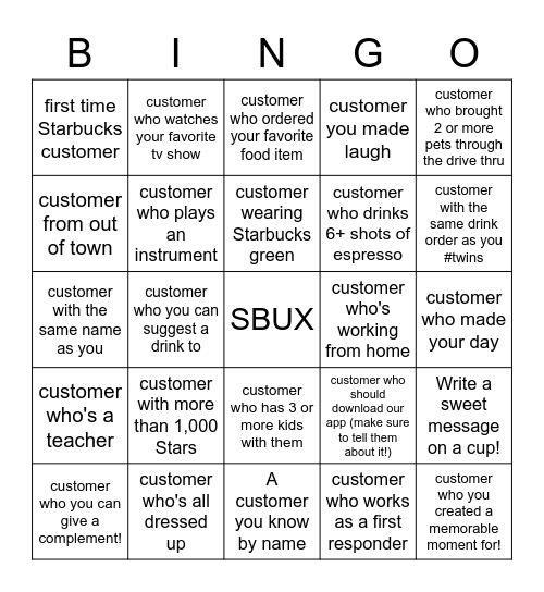 Customer Connection Bingo Card