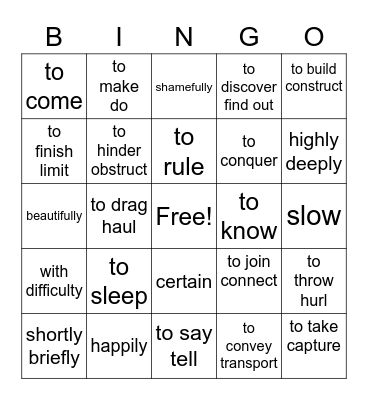 Unit III vocabulary Bingo Card