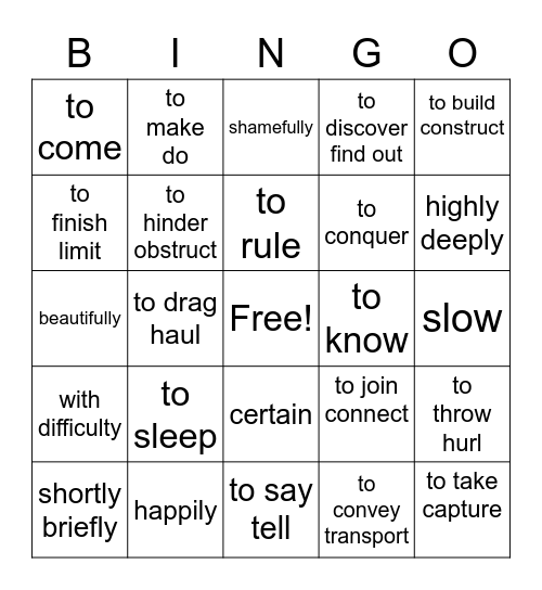 Unit III vocabulary Bingo Card