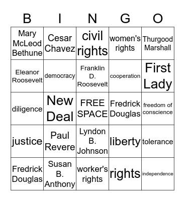 American Heroes  Bingo Card