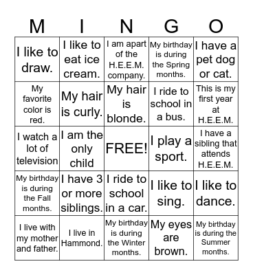 Mingle Bingo Card
