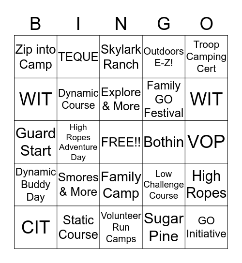 Outdoor Programs Bingo Card