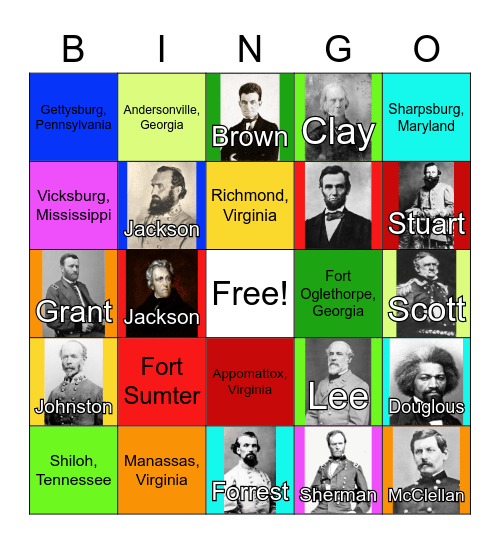 Civil War Figures & Places Bingo Card