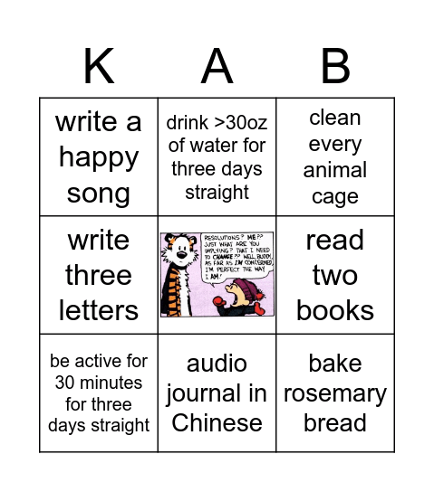 January Goals Bingo Card