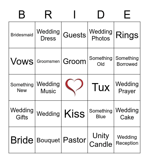 Lindsay's Bridal Shower Bingo Card