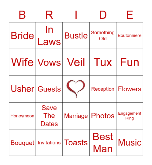 Bridal Shower Bingo Card