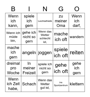 Freizeit Sport and Activities Bingo Card