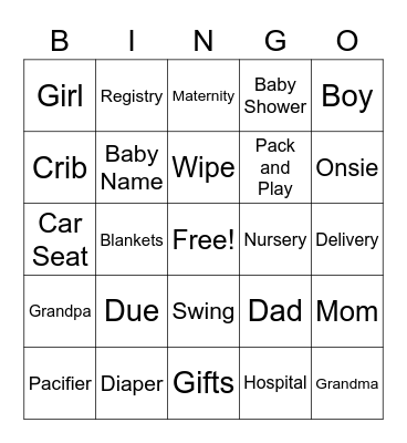 Baby Shower Bingo Card