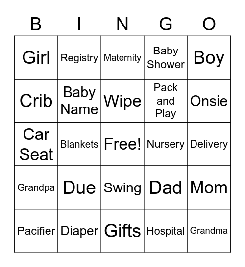 Baby Shower Bingo Card