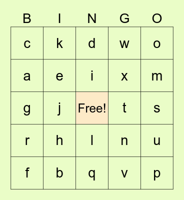 Alphabet Bingo Card