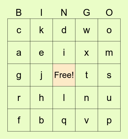Alphabet Bingo Card