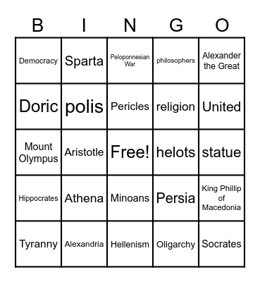 Ancient Greece Bingo Card