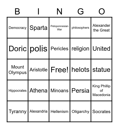 Ancient Greece Bingo Card