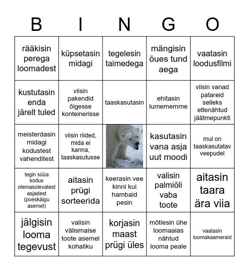 Loomasõprade Bingo Card