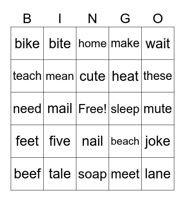 Long Vowel Bingo Card
