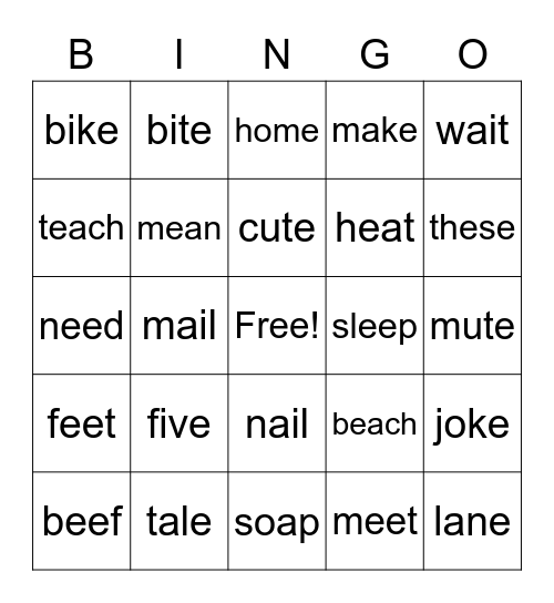 Long Vowel Bingo Card