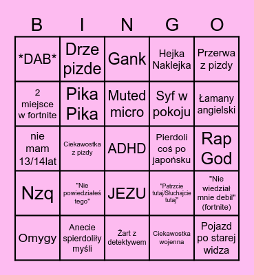 Brysiunya BINGO Card