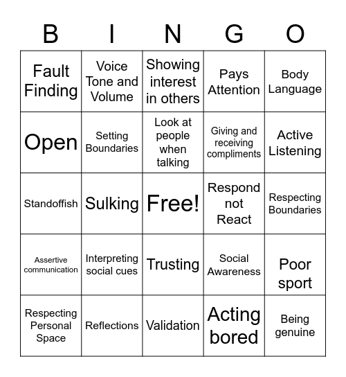 Communication Skills Bingo Card