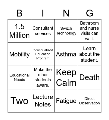 Chapter 15 Bingo Card