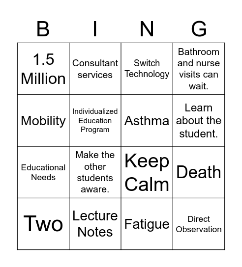 Chapter 15 Bingo Card
