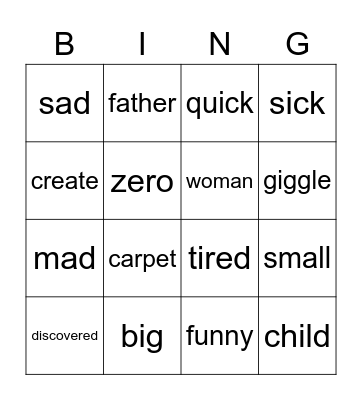 Synonyms Bingo Card