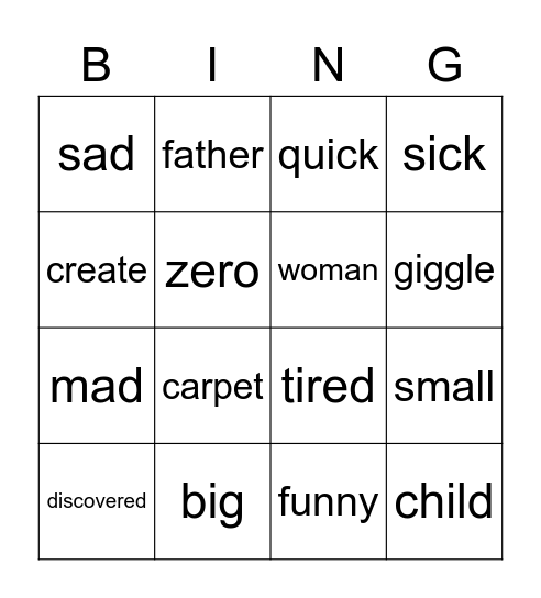 Synonyms Bingo Card