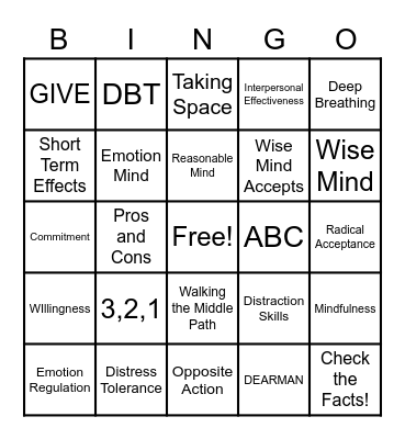 DBT BINGO Card