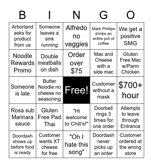 Daily Noodle Bingo Card