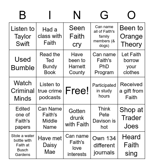 Faith Bingo! Bingo Card