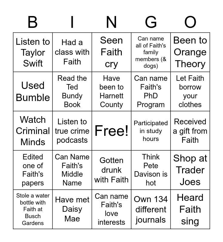 Faith Bingo! Bingo Card