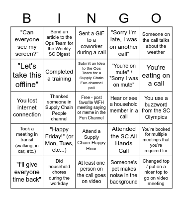 Supply Chain Bingo Card