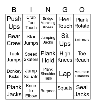 Fitness Bingo Card