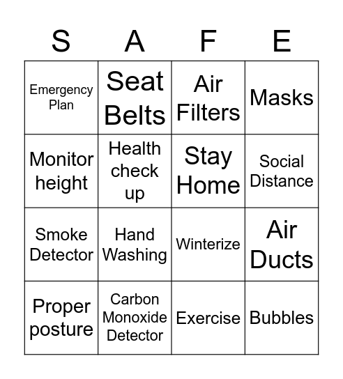 Safety Week Bingo Card