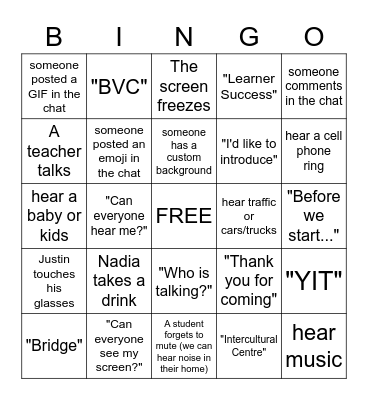 Bridge and YiT Orientation Bingo Card