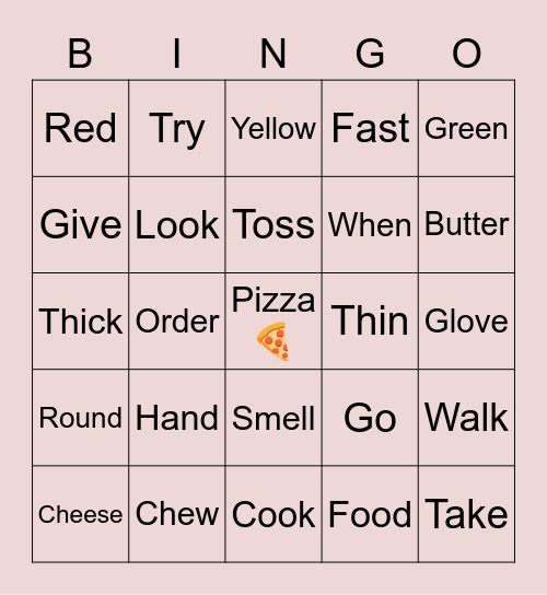 Week 1 Words Bingo Card