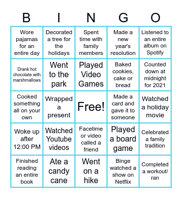 Winter Break BINGO! Bingo Card