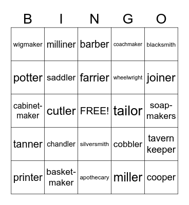 COLONIAL TRADES Bingo Card