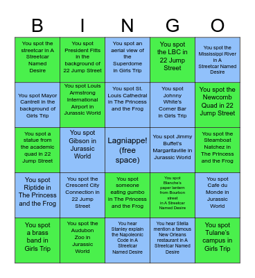 NOLA Movie Bingo Card