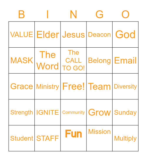 Staff Boot Camp Bingo Card