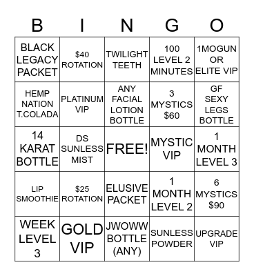 Untitled Bingo Card