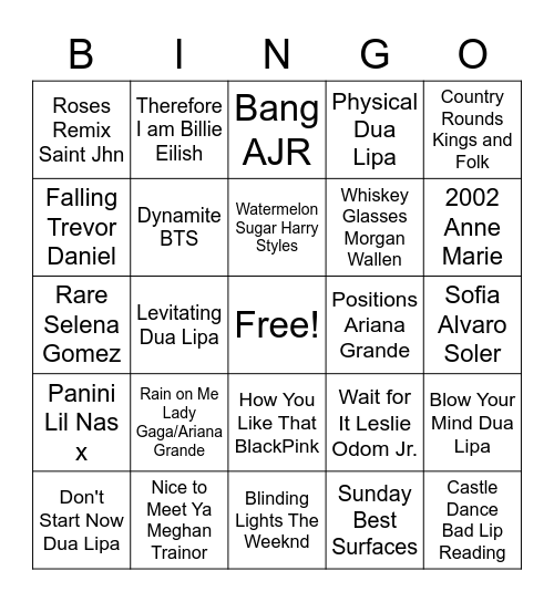 Good Vibes Music 2020 Bingo Card