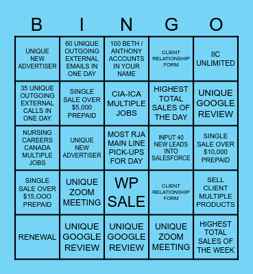 SALES TEAM BINGO Card