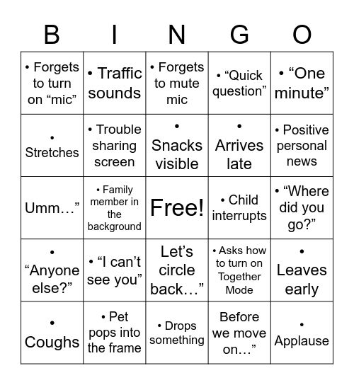 Untitled Bingo Card