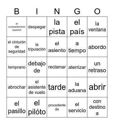 Vocabulario del Avión Bingo Card