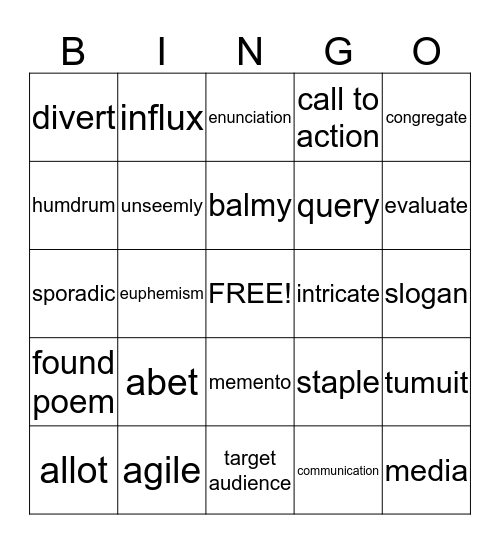 Lesson 9 Bingo Card