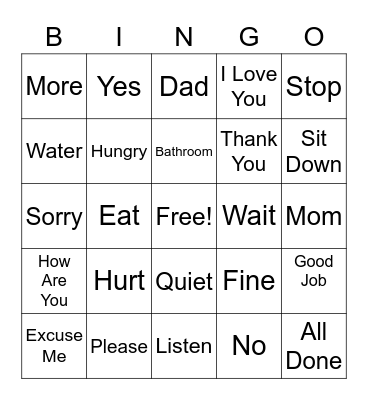 Sign Language Bingo Card