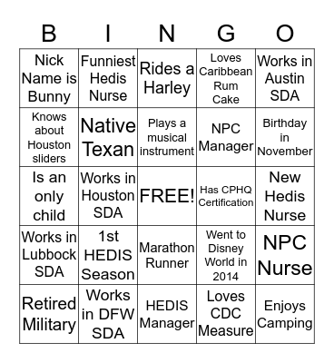 GETTING TO KNOW YOU Bingo Card