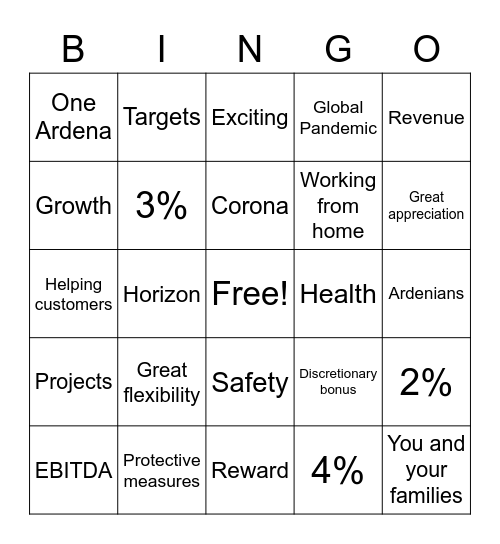 New Year's Speech Bingo Card